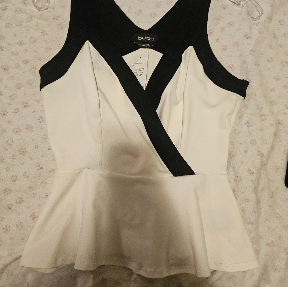 Bebe Colorblock Peplum Top S